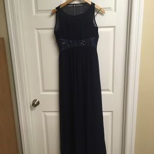Chaps navy blue georgette empire gown formal dress